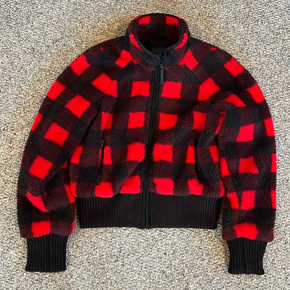 Mother brand black and red plaid bomber jacket